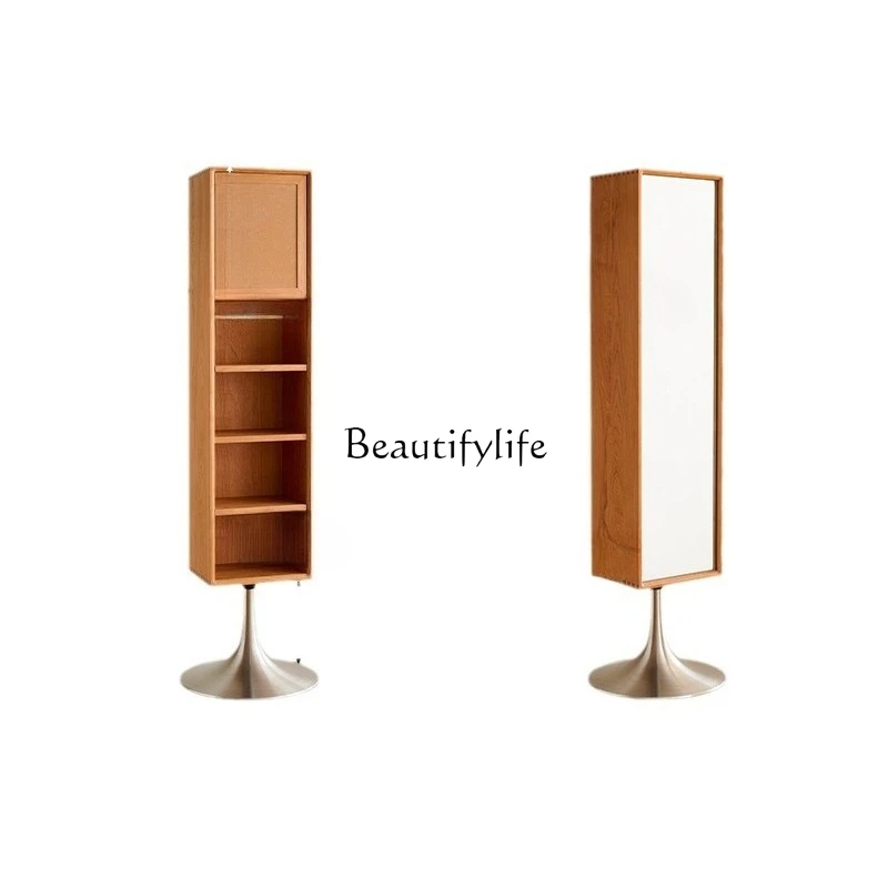 

**Solid wood full-length mirror cherry wood rotatable bedroom full-length mirror magazine cabinet