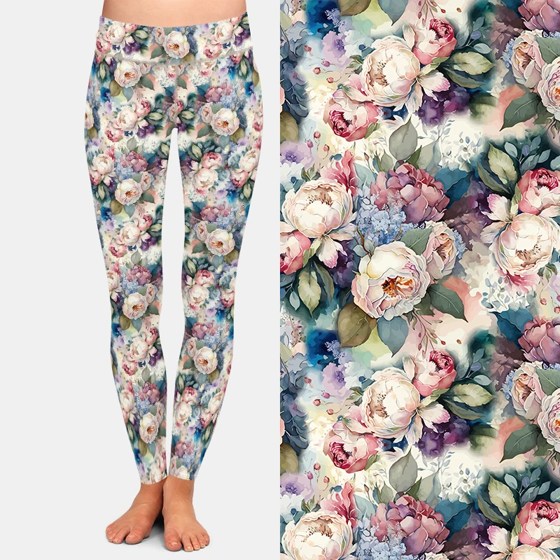 LETSFIND Fashion Women High Waist Pants 3D Colorful Abstract Flowers Bouquet Print Sexy Casual Trousers Woman\'s Leggings