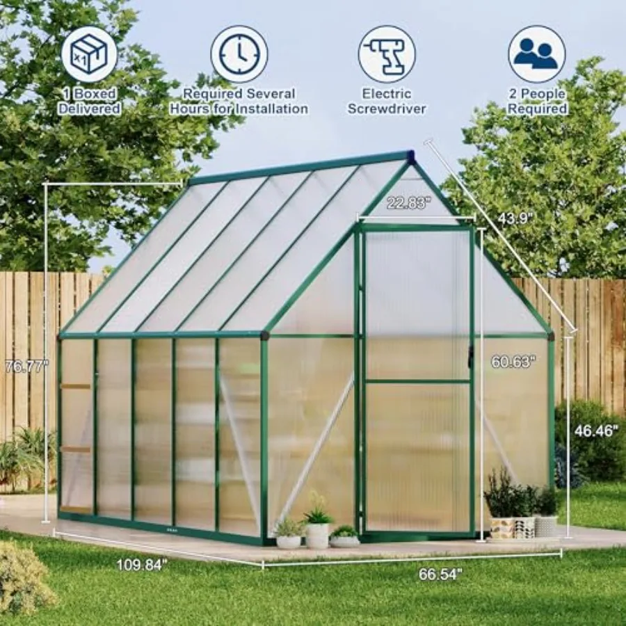 Outdoor polycarbonate house kit for all-season use, durable aluminum frame, gray color, weather-resistant with adjustable roof