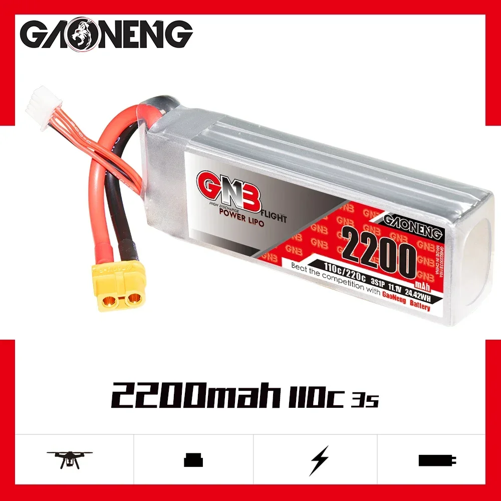 

GAONENG GNB 2200 мАч 3S 110C 220C 11,1 В XT60 LiPo аккумулятор RC лодка RC автомобиль E-flite Valiant Parkzone E4F Wildcat 3D самолет