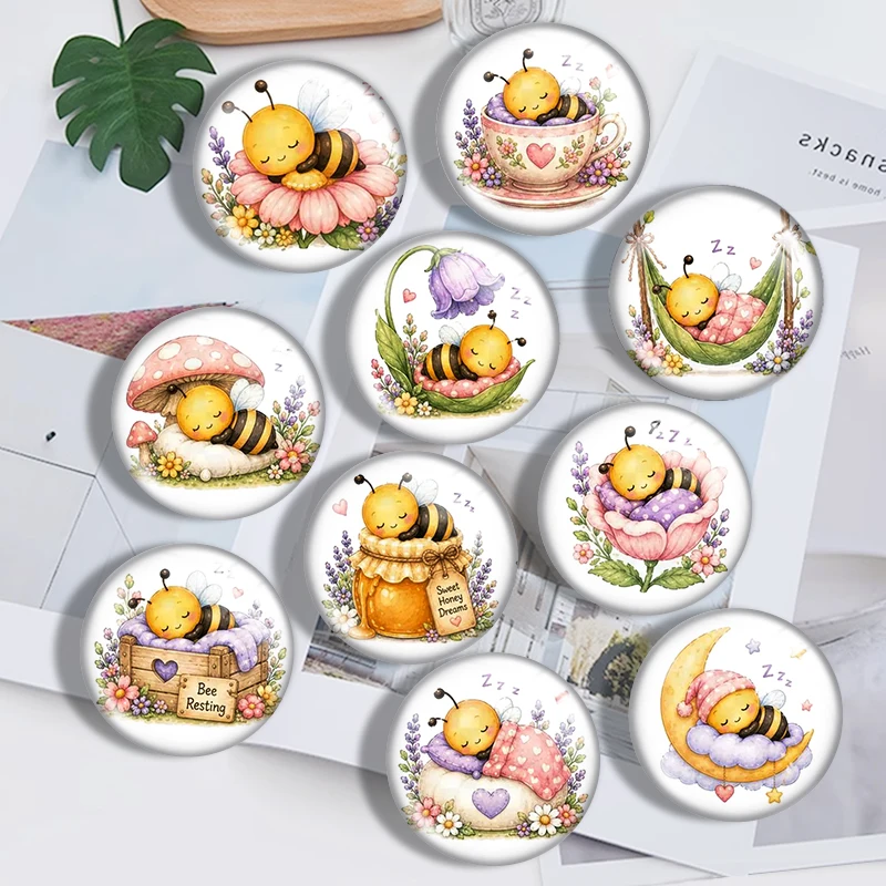 Sleeping bees 10pcs 12mm14mm/16mm/18mm/20mm/25mm Round Photo Glass Cabochon Demo Flat Back Making Findings Jewelry