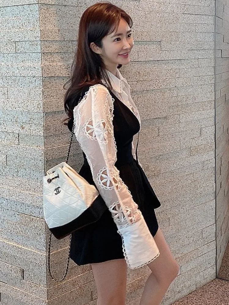 エレヴィンテージロングスカート レディース シックデザイン 装飾入り ホローアウト ペタルヘビーワークレーススカート 秋用