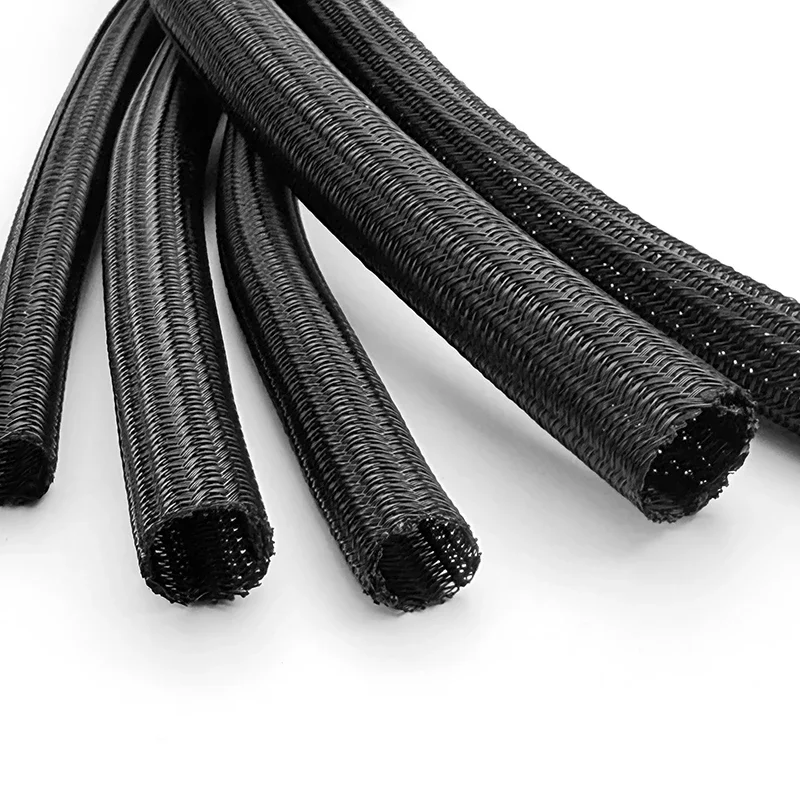 2M/5M PET Self-Rolling Woven Mesh Tubes Abrasion-Resistant Flame-Retardant Casing for Desk PC TV Wire Protector Cable Wrap Cover