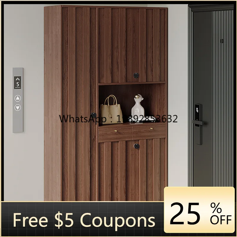LYY Outdoor Corridor Lockable Shoe Cabinet for Home Entrance Hallway Solid Wood Storage Integrated Wall-Mounted Entryway Cabinet