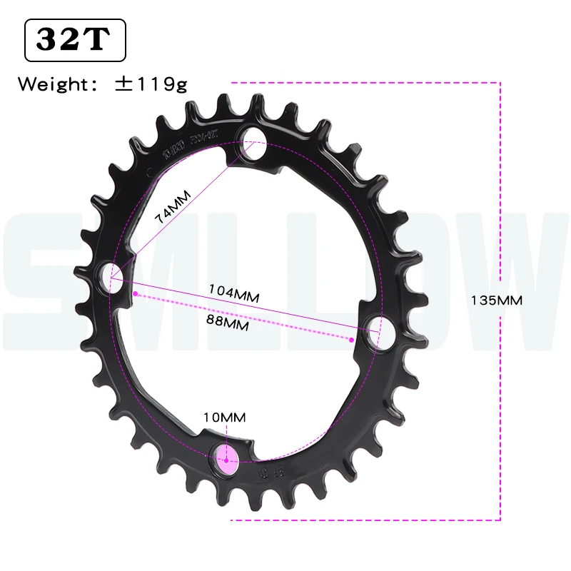 PROWHEEL 32/34/36T/38/40T Positive Negative Tooth Disc 104 BCD Crank MTB Mountain Bike Round Single Plate