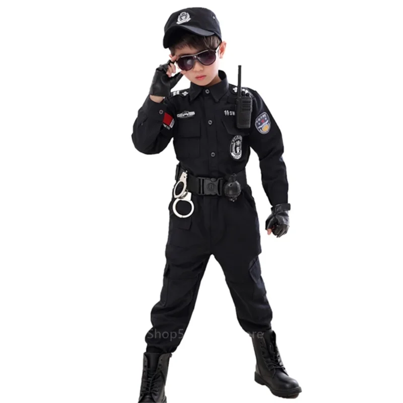 Halloween SWAT Kids Cosplay Costumes Children Boys Policeman Uniform Police Carnival Party Army Policemen Role Play Clothes