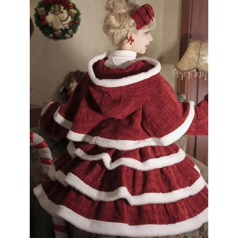 Nuevo vestido original de Navidad lolita capa Año Nuevo rojo dulce lindo Lolita precioso conjunto de vestido elegante