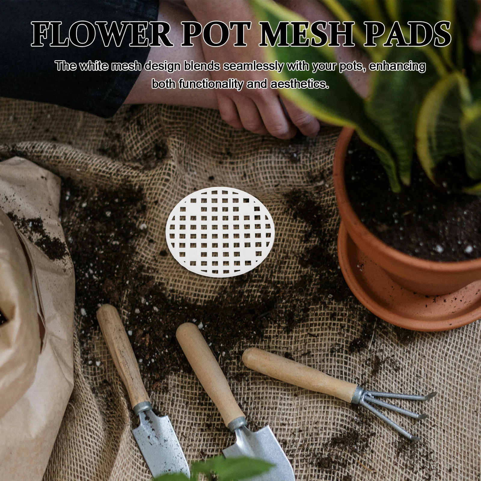 100Pcs Flower Pot Hole Mesh Pads White Reusable Drainage Insert Aeration Mat for Bonsai Planter Pot Bottom Mesh Liner
