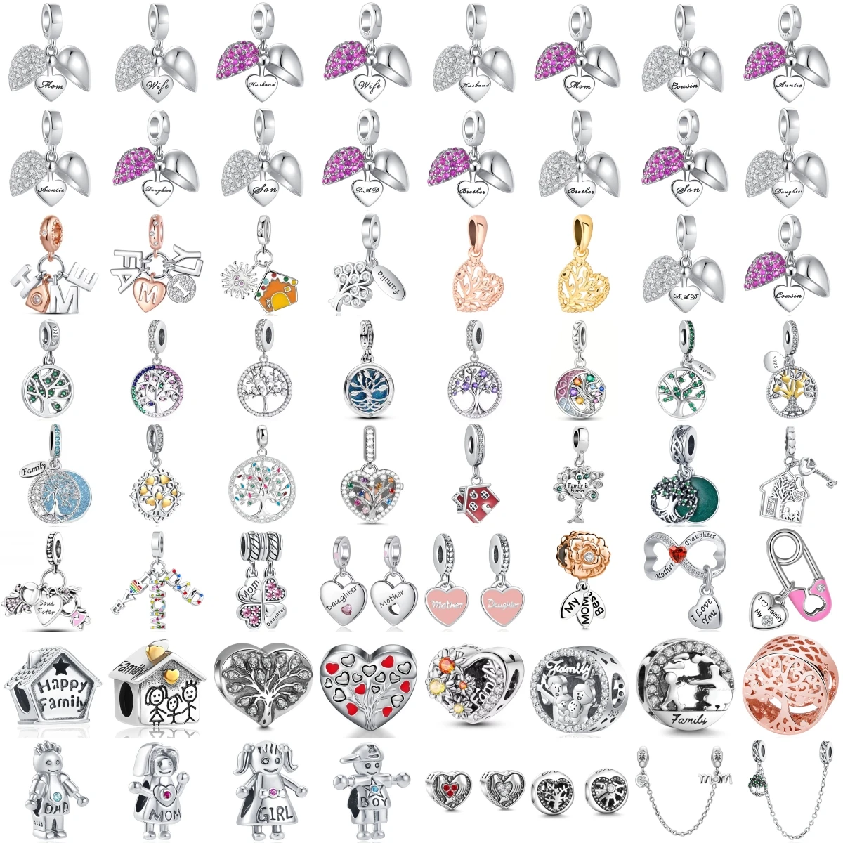 925 Sterling Silver Family Love Heart Charms Mom Dad Sister Tree of Life Pendant DIY Jewelry Fit Family Memory Souvenir Gift