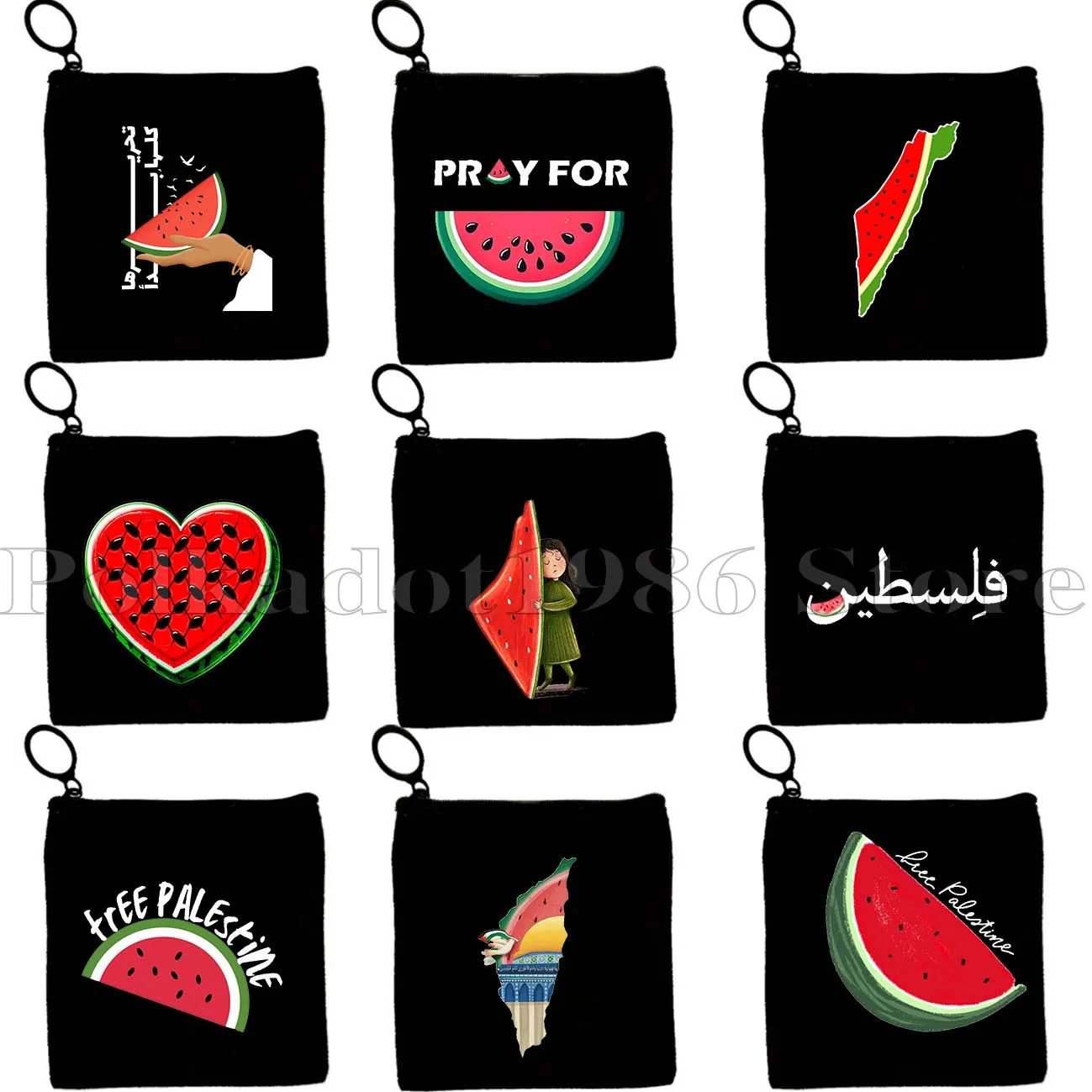 

Funny Fruit Watermelon Art Cute Arabic Calligraphy Gifts Canvas Key Coin Purse Small Square Storage Bag Card Wallet Zipper Pouch