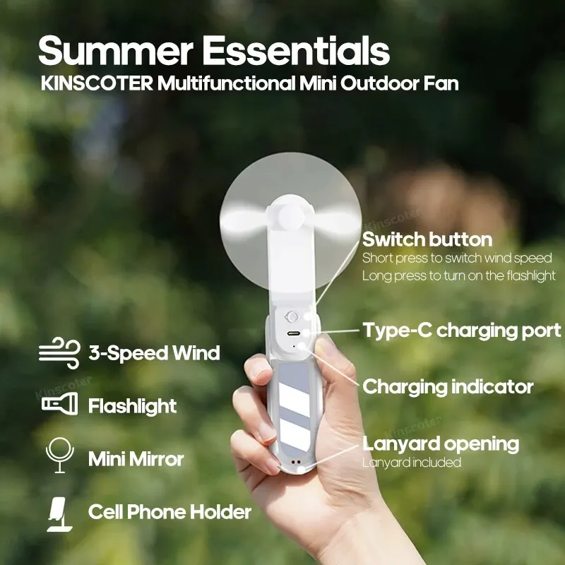 New Handheld Small Fan Portable Creative Mini Three Speed Adjustable Solid Color Charging Folded Fan LED Lighting Phone Holder