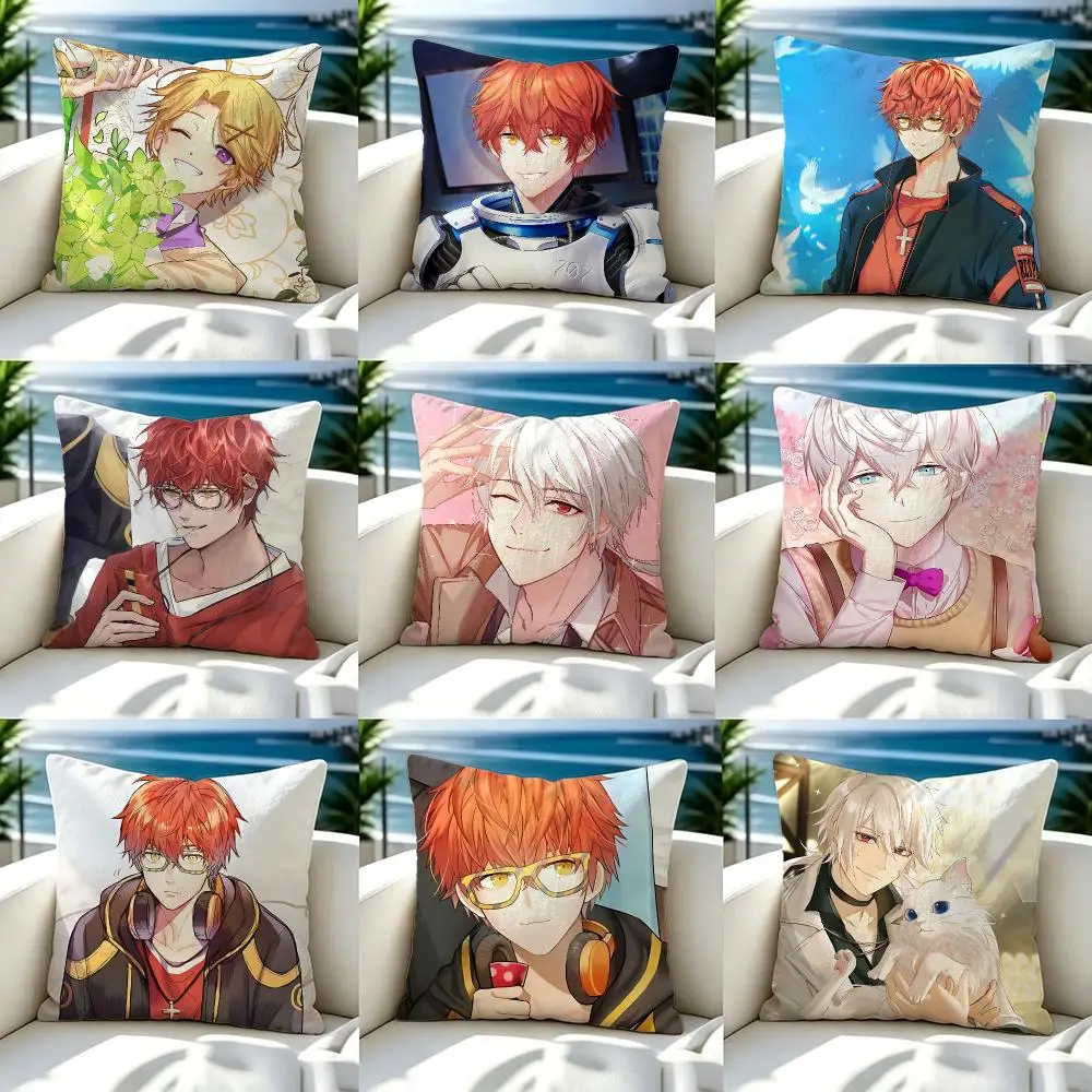 Game Mystic Messenger Cushion Cover Premium Skin‑Friendly Short Plush Pillow Cover, Airy Casual Cushion for Hotel Homestay
