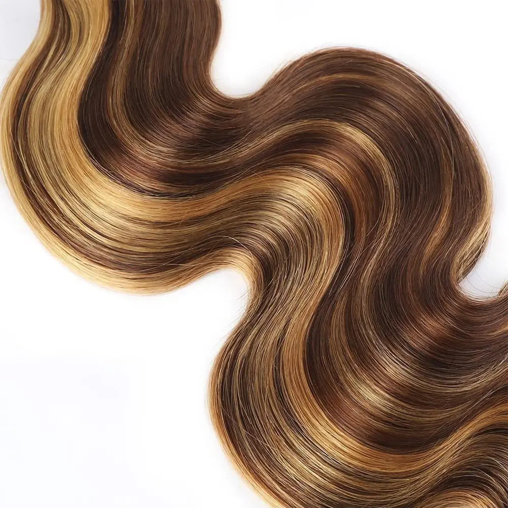 Highlight P4/27 Body Wave Human Hair Bundles บราซิล Virgin Hair 3 รวมกลุ่ม Ombre # 27 การรวมกลุ่มผมมนุษย์