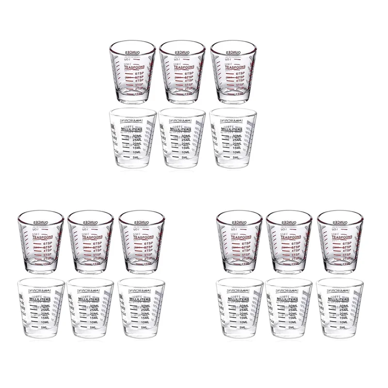 A36T-18Pcs كوب قياس إسبرسو كوب زجاجي سائل زجاجي ثقيل كأس نبيذ 26 قياس زراعي 1 أونصة، 6 Tsp، 2 تيرابايت، 30 مل