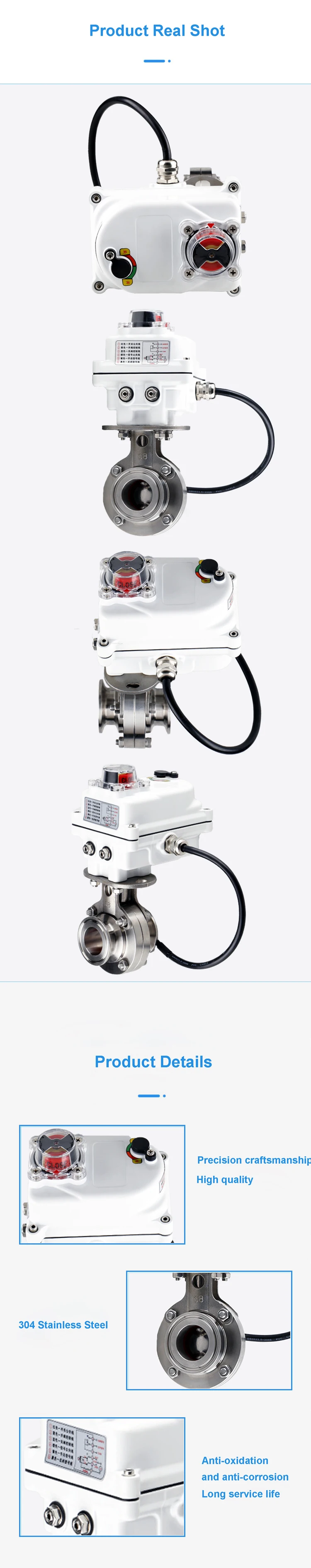 Detalle 4 de Electroválvula 19/25/32/38/51/76mm 304Stainless Steel Electric Butterfly Valve Sanitary Motorized Clamp-Type Butterfly Valve 220VAC Mini Motor Agua y vapor