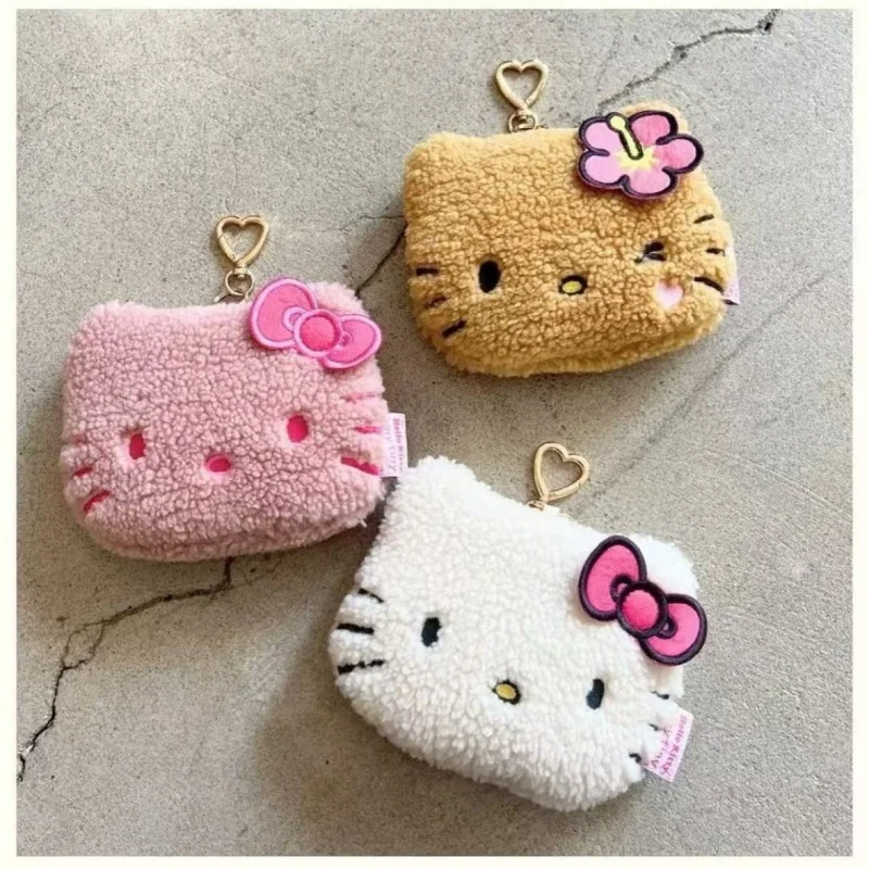 Kawaii Hello Kitty kleine Plüsch-Geldbörse, Aufbewahrungstasche, Cartoon-Hot Pink, Schwarz, Sanrio Kitty, Originalität, Druck, Kosmetiktasche, Geschenk