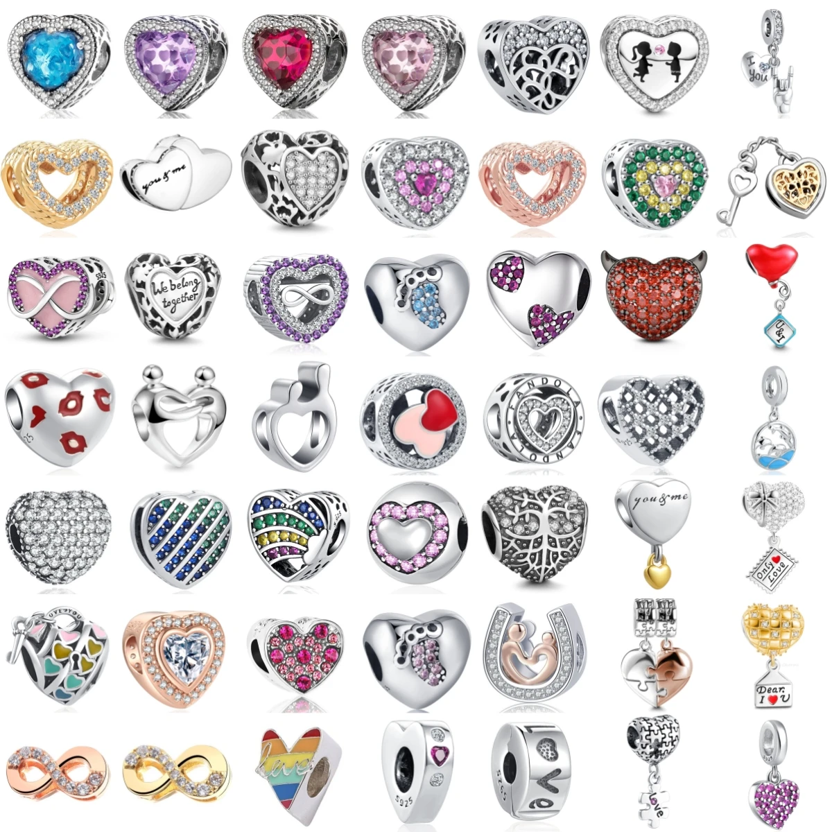 Abalorios de Plata 925 con Forma de Corazón para Pulsera, Cuentas Coloridas de Zirconia/Infinito/Árbol de la Vida/Arcoíris para Mujer, Regalo para Creación de Joyería DIY