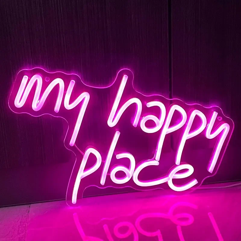 

My Happy Place Neon Sign Dimmable LED Neon Light for Game Room Bedroom Home Wall Decor Bar Man Cave Birthday Party Decoration