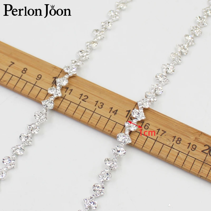 1 Yard 1cm S-shape Rhinestone Trim Bending Crystal Silver Metal DIY Chain Women Clothing Decorative Shoes Accessories ML059