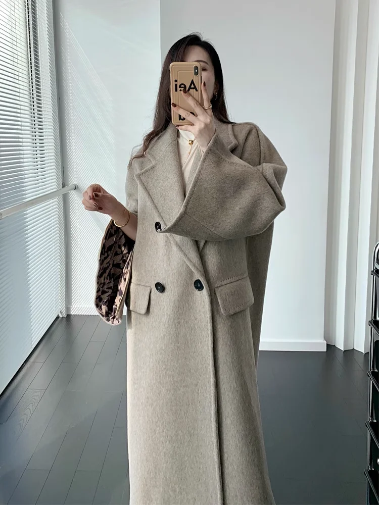 Autumn And Winter New Ethel Alpaca Cashmere Mid-Length Zipper Cuff Woolen Coat Women