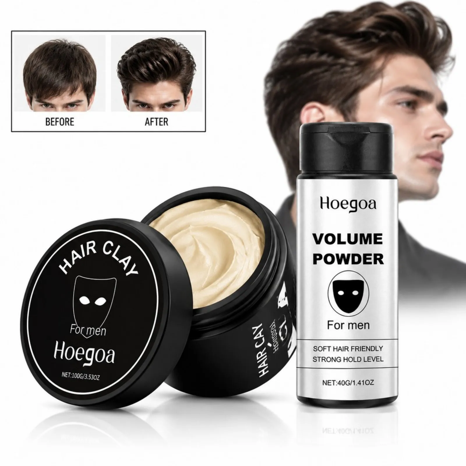 Men's Hair Clay Matte Finish Long Lasting Hold Volumizing Styling Powder Oil Absorbing Fluffy Effect for Hair Styling Daily Use