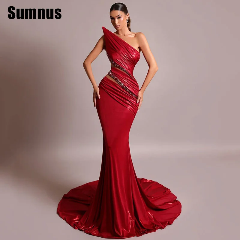 

SUMNUS Elegant Mermaid Evening Dress Simple Red Pleats Floor-Length Sleeveless Celebrity Formal Gowns Customized