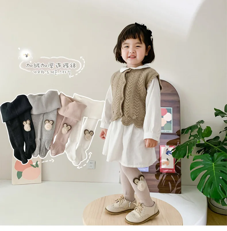 

Thickened Girls' Pantyhose Autumn and Winter Children's Leggings with Fluffy Rabbit Ears Korean Baby Socks