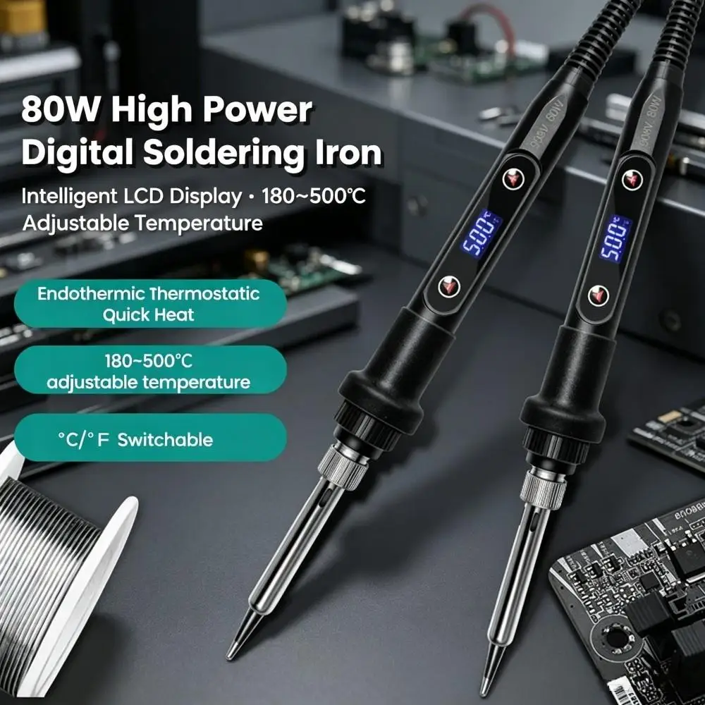 80W LCD‑Digital Display Electric Soldering‑Iron Kit, Adjustable Temperature Welding‑Pen, Replaceabl Tips Electronics Repair Tool