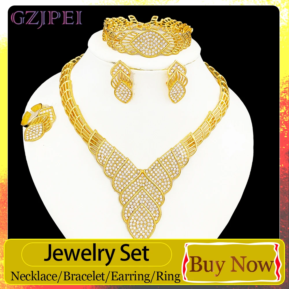 

GZJPEI Shiny Zircon Jewelry Set Fashion Geometry Design For Bridal Wedding Jewellery Accessories Valentine's Day Gift 2026 New