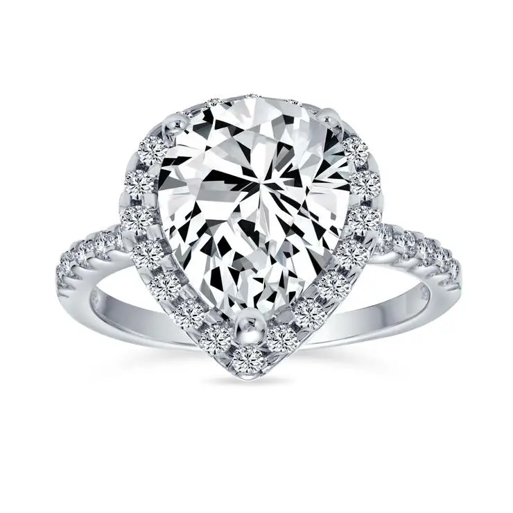 

Pear Shaped Eternity Halo Gold Plated Sterling Silver Ring for Women Wedding