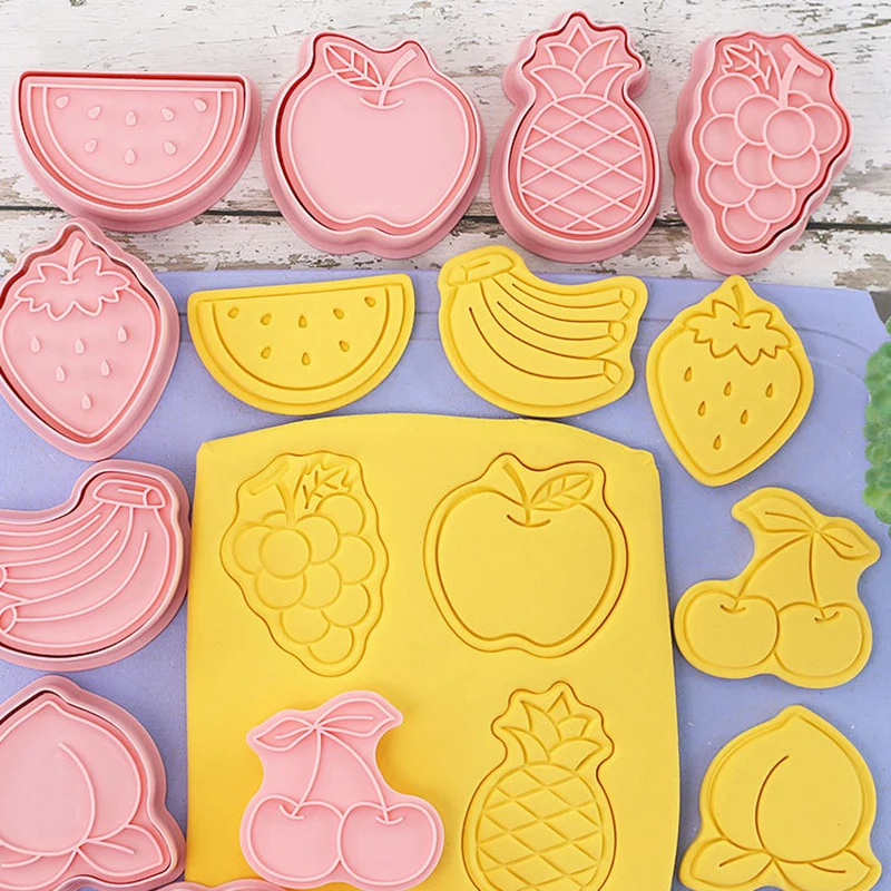 8 Pieces Fruit Cookie Molds Cookie Cutter Banana Apple Strawberry Peach Hand Pressure Biscuit Molds Baking Molds Baking Tools