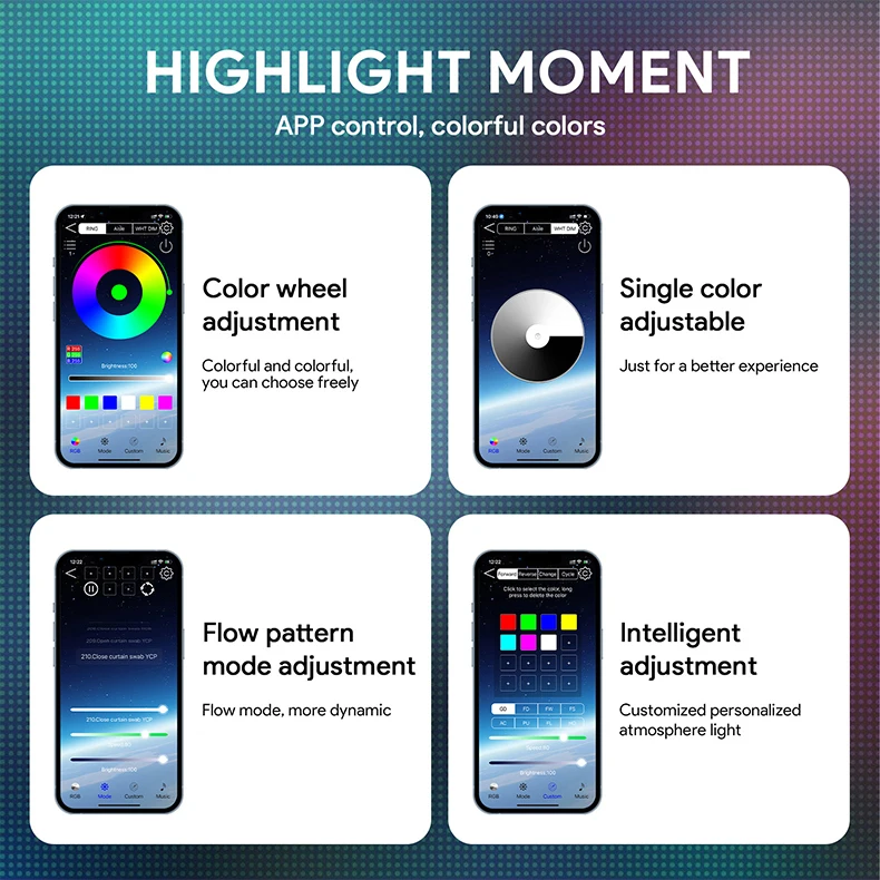 140/150CM Symphony Pannello strumenti per auto Luce d'atmosfera Interni auto LED Luce di striscia nascosta tramite telecomando APP