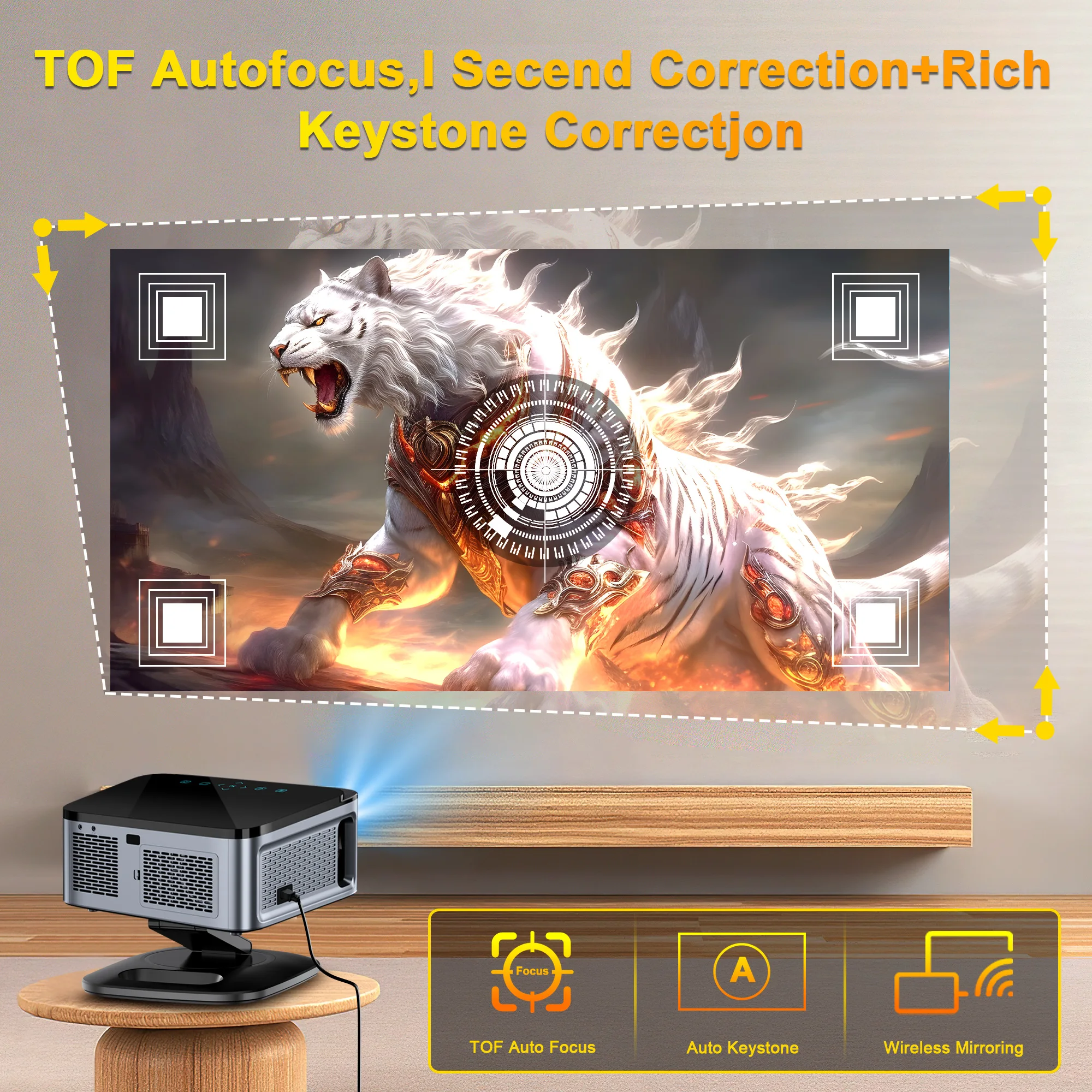 XIWBSY 2026 Laser TOF Focus Projector 45000Lumens Moive Daylight Projector Portable 4K Android 12.0 LED Projector WIFI6/20MS