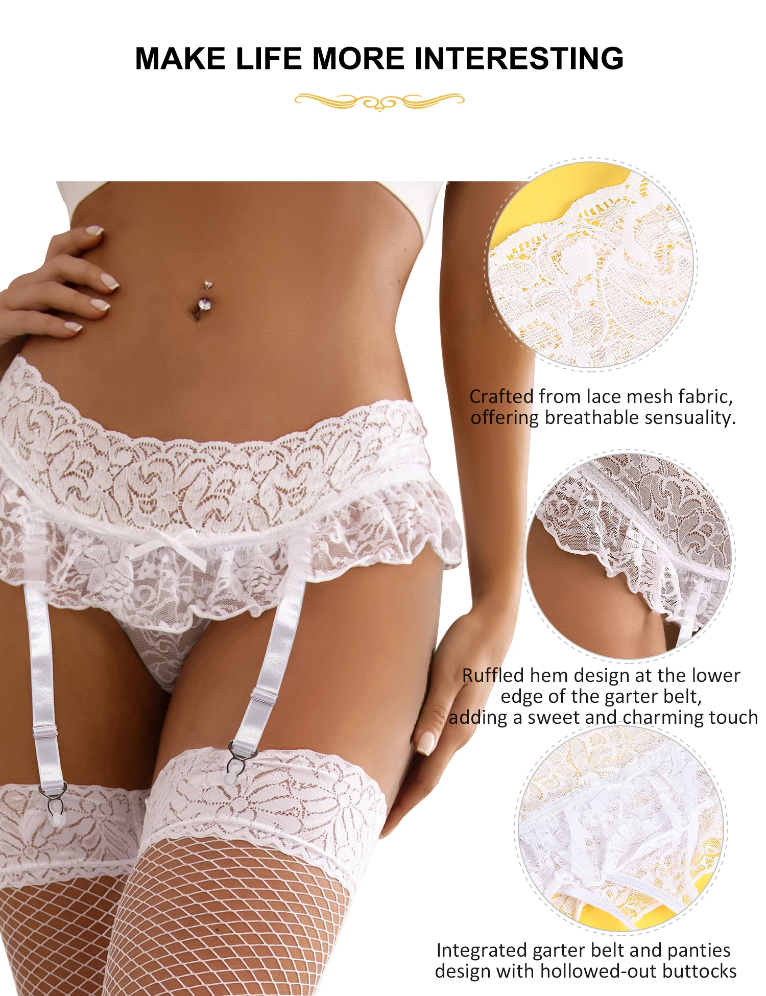 white garter belt and stocking set Garter Belt main image 0