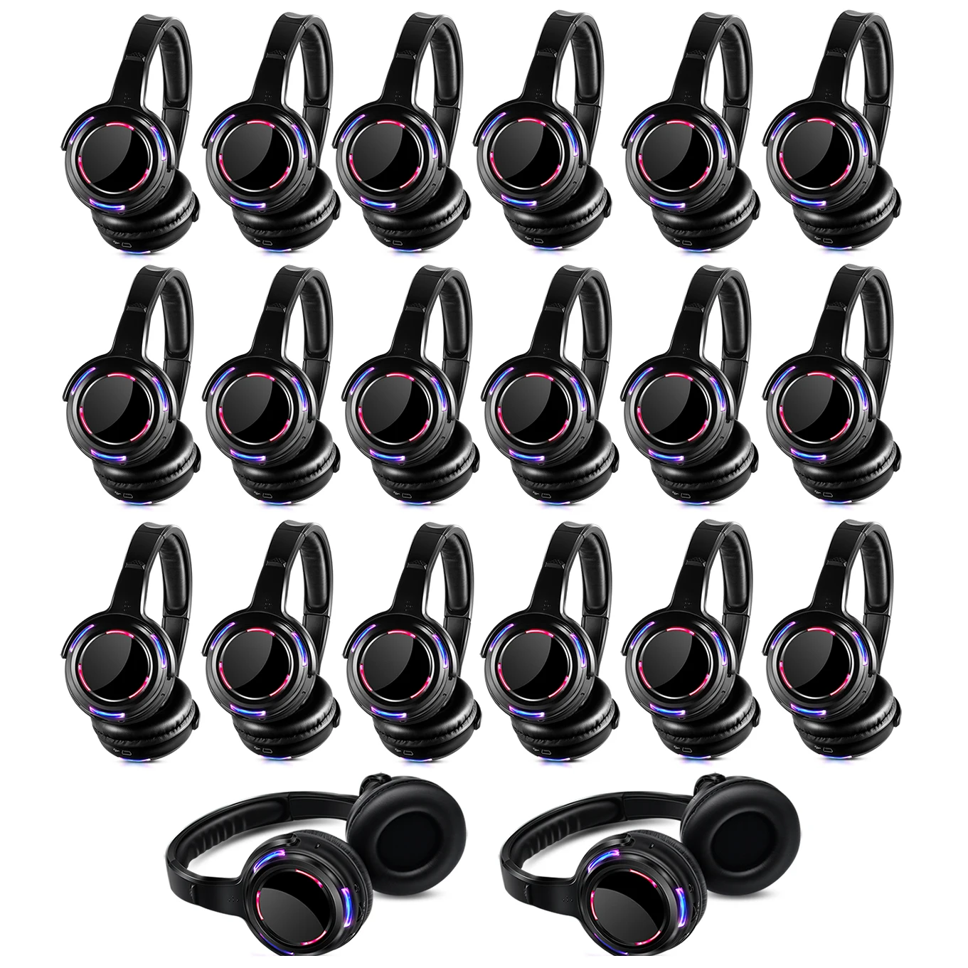 Silent Disco Headphones - LED Light Sound System Wireless Headphones 30pcs Receivers LOGO Accept