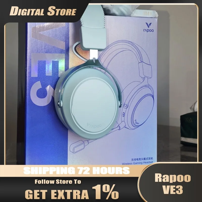 Rapoo VE3 Wired & Wireless Gaming Headset, Quad Mode,15ms Low Latency, V+ Algorithm, ENC Mic,7.1 Surround Sound Headphone for PC