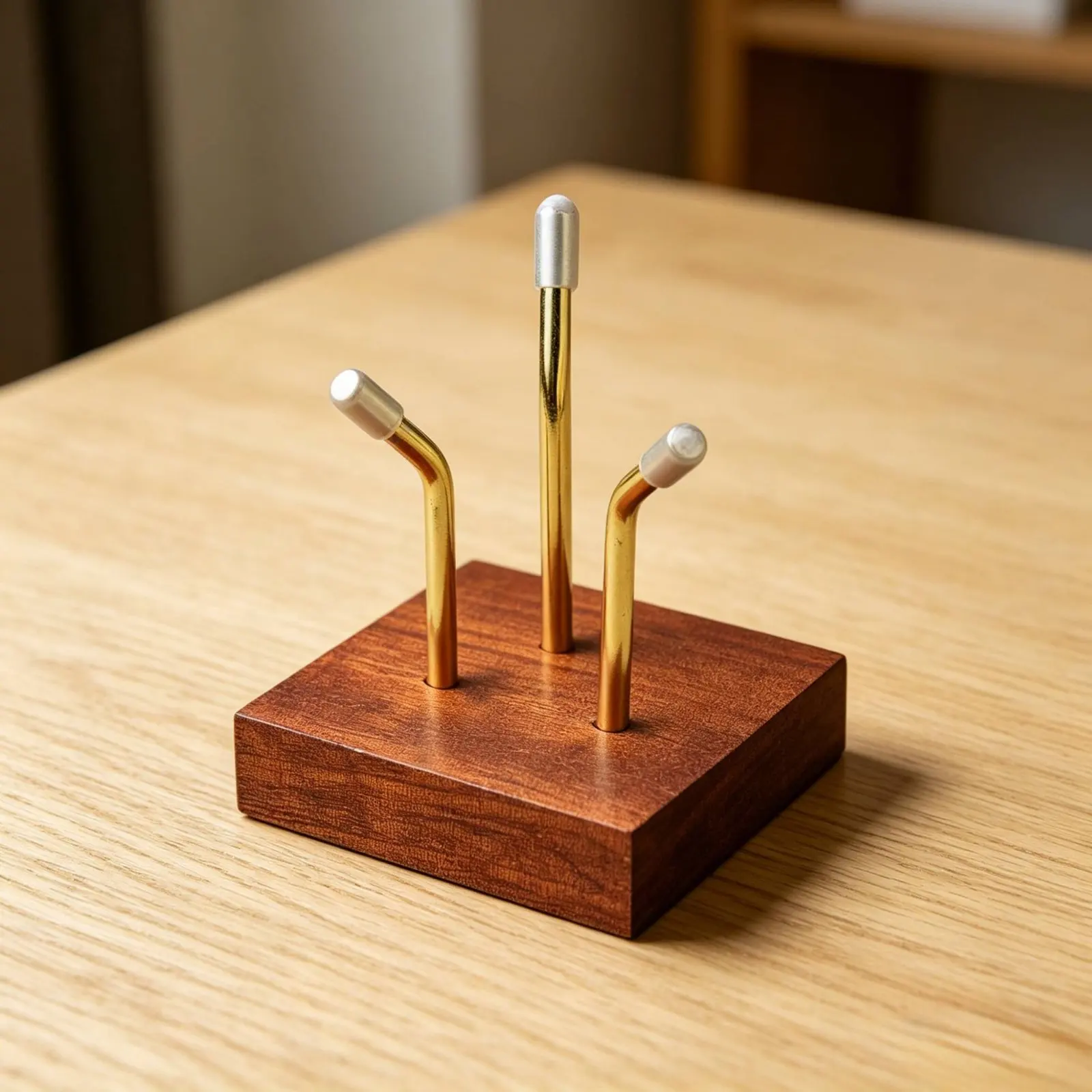 Wood Base Sphere Holder Three-Prong Support Crystal Orb Holder Mineral Sample Stand Minimalist Design for Desktop