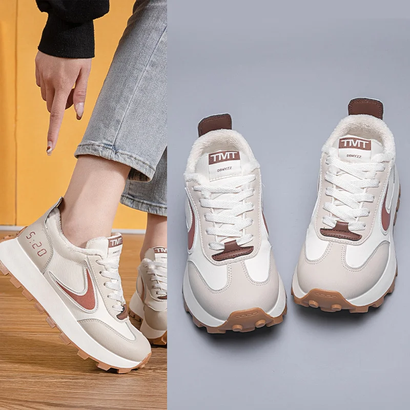 Autumn Winter Chunky Sneaker  Women Retro Running Shoes Fashion Casual  Fabric Breathable Height Increased Platform Shoes