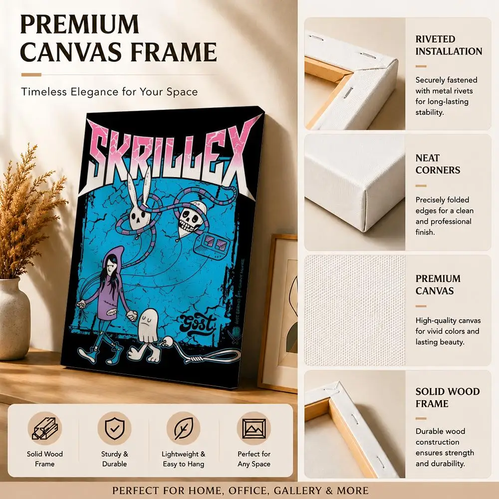 Energetic Rapper Singer s-Skrillex Framed Wall Painting Canvas Art Poster with Solid Wood Frame for Living Room Home Decor