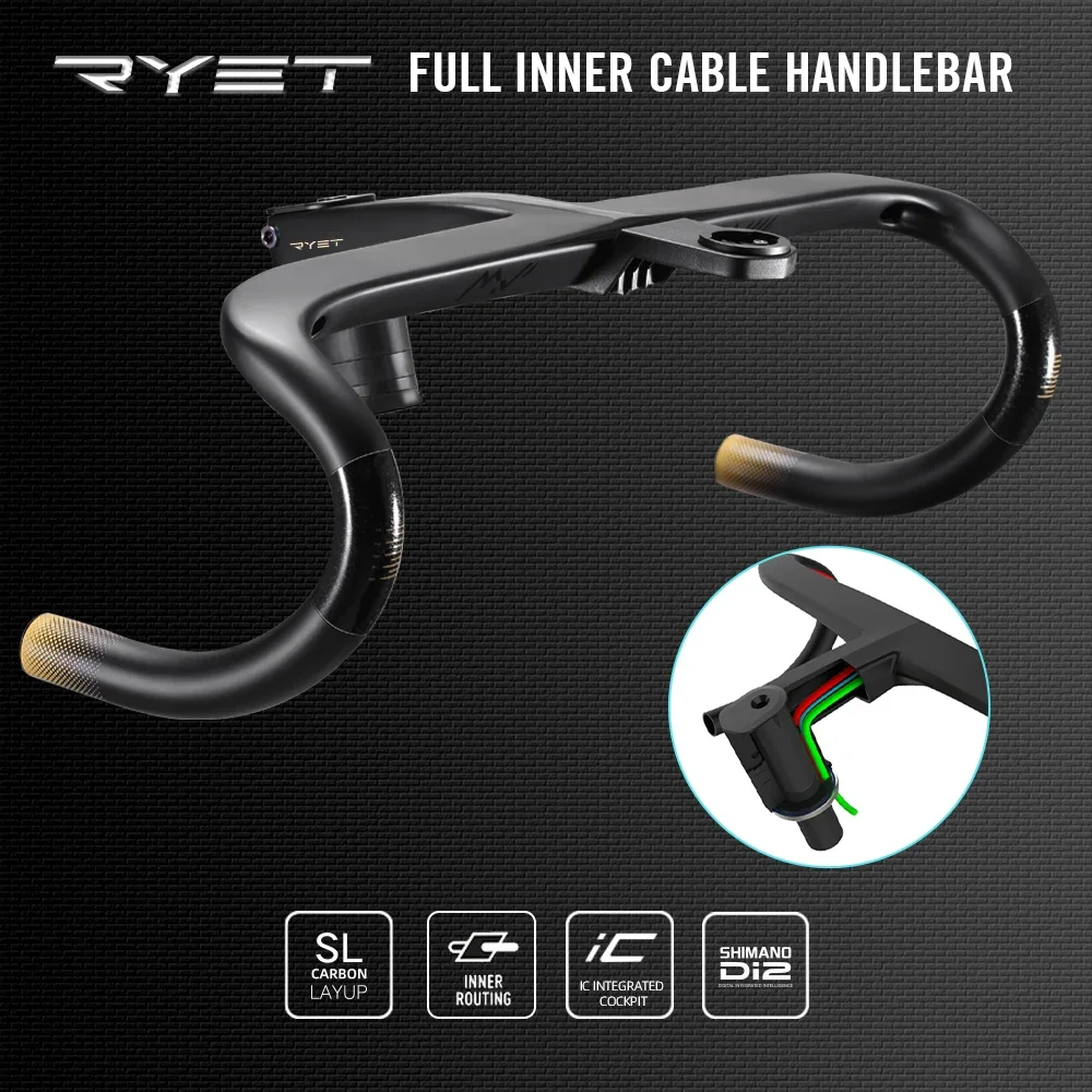 RYET Ergo Ace Full Internal Cable Routing Road Bicycle Handlebar T800 Carbon Integrated Handlebar Di2 With Bike Computer Holder