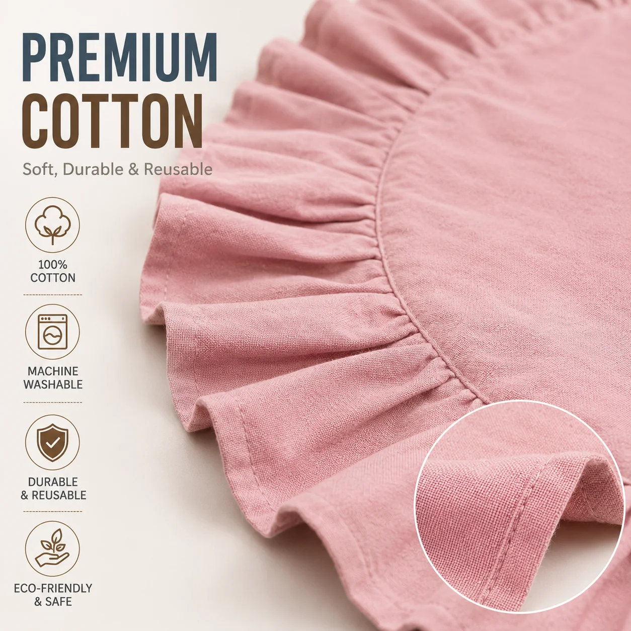 Round Cotton Placemats with Ruffle Edge Washable Table Mats Cloth Napkins for Dining Kitchen Wedding Party Home Decoration Use - view 3