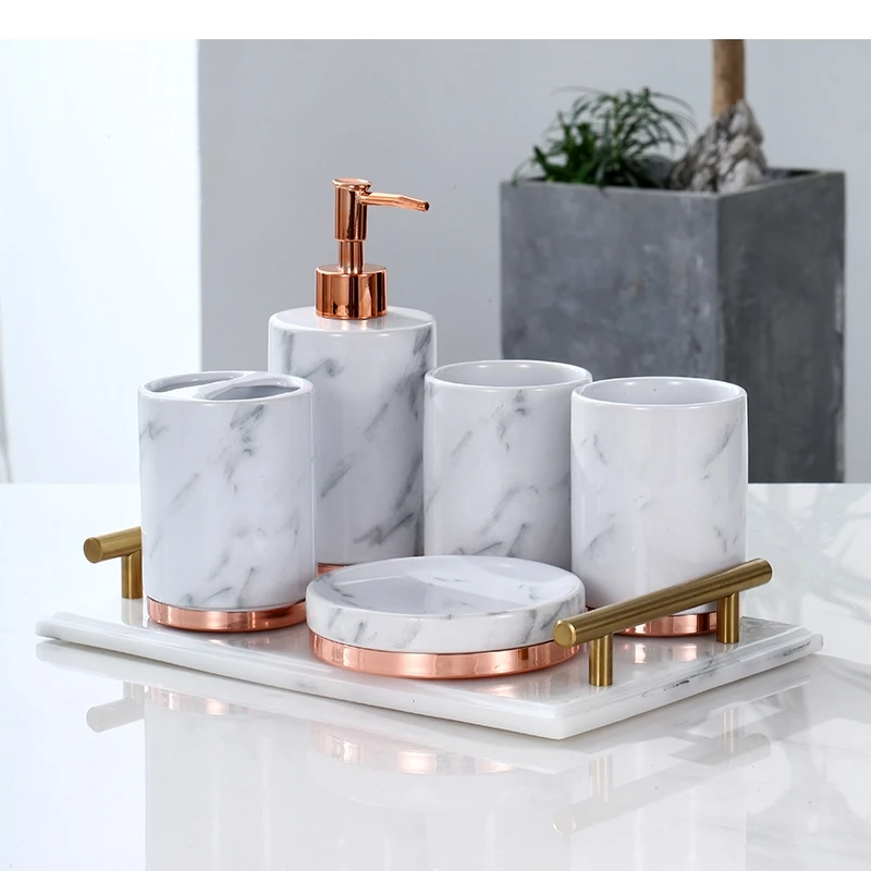 

Imitation Marble Ceramic Bathroom Sets Soap Dispenser Decoration Accessory Accessories Storage
