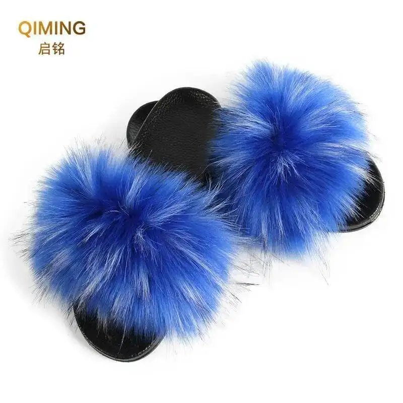 Summer Faux Fur Slippers Fuzzy Fur Slides For Women Fluffy Sandals Indoor Outdoor Ladies Shoes Woman Slipper Furry Flip Flops
