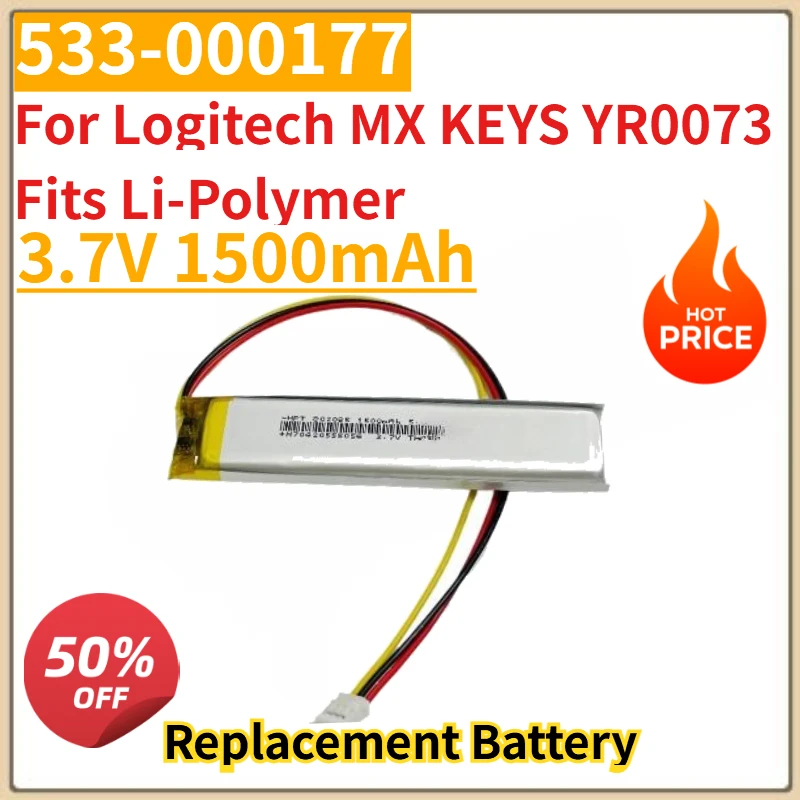 New 533-000177 533000177 Replacement Battery 3.7V 1500mAh For Logitech MX KEYS YR0073 Fits Li-Polymer