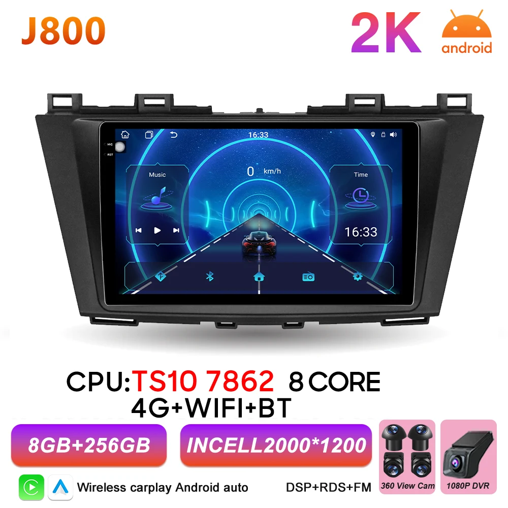 2Din Android 16 Auto autoradio voor Mazda 5 CW 2010 2011 2012 2013 2014 2015 Carplay Navigatie Video Multimedia Speler DSP Stereo