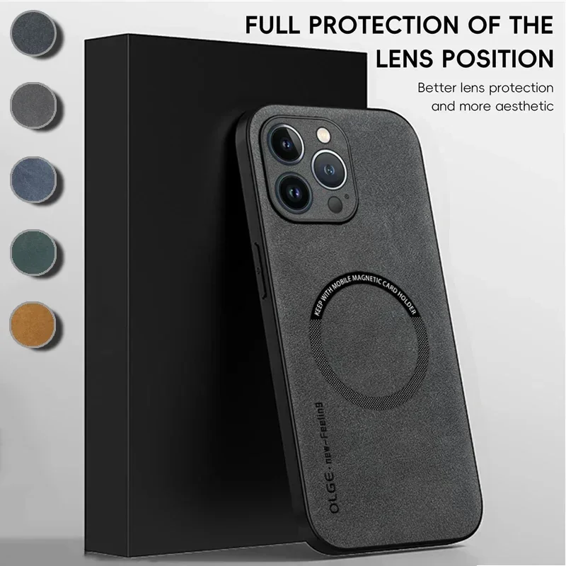 Capa de couro magnética para iphone 17 15 16 pro max 14 13 12 11 pro max xs xr x 8 7 plus se 2022 capa de telefone de carregamento sem fio
