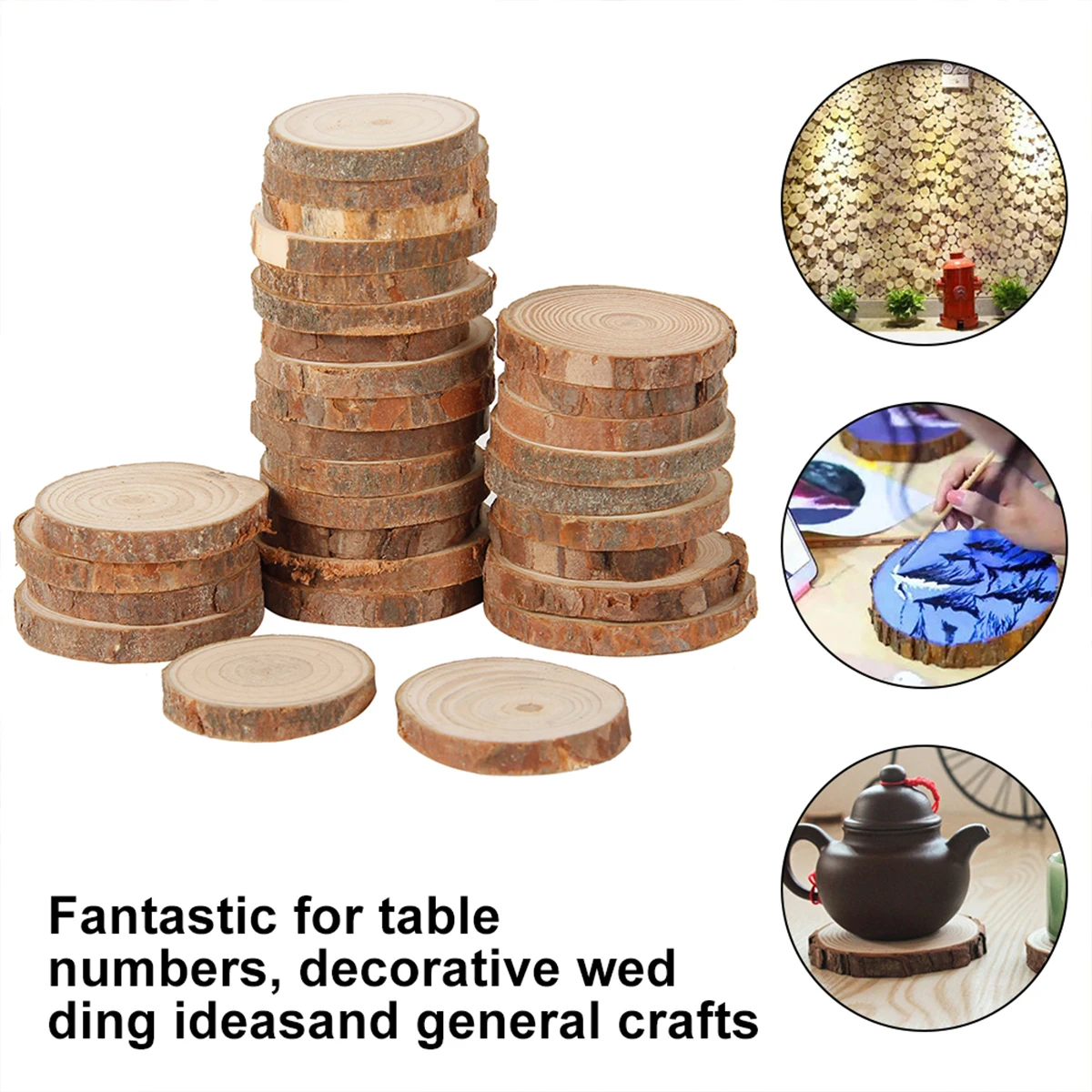 30/60Pcs Natural Unfinished Wood Slices Round Wooden Circles for Arts Painting DIY Crafts Wedding Decorations Christmas Ornament