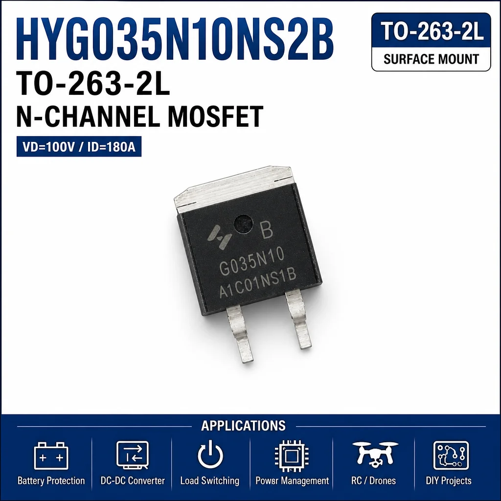 (10 pcs) HYG035N10NS2B TO-263-2L HYG035N10N G035N10N - N-Channel MOSFET 100V 180A 4mΩ