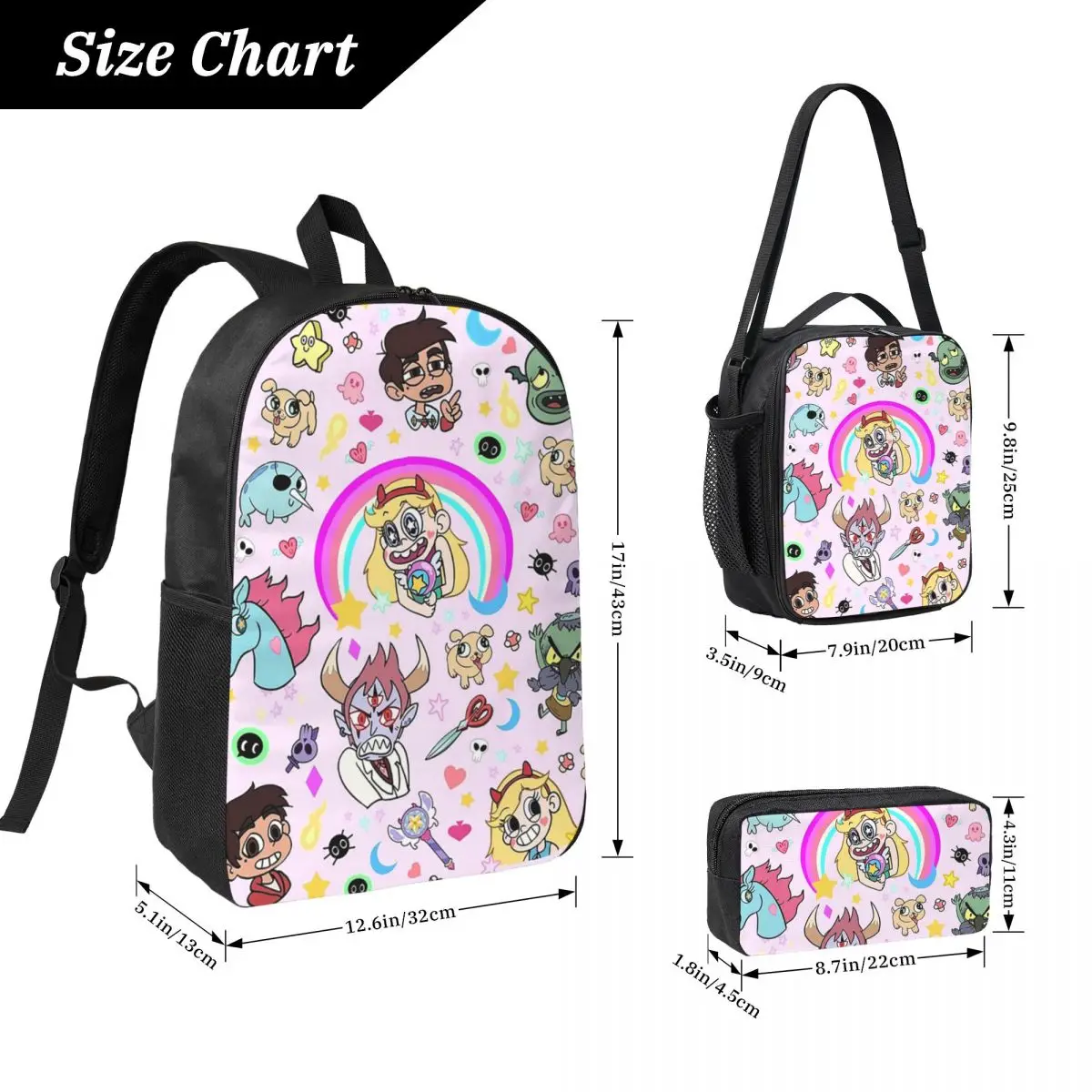 Star VS The Forces Of Evil Backpack Boys Girls BookBag School Bag Laptop Shoulder Bags 3ps Insulated Lunch Bag Pencil Case