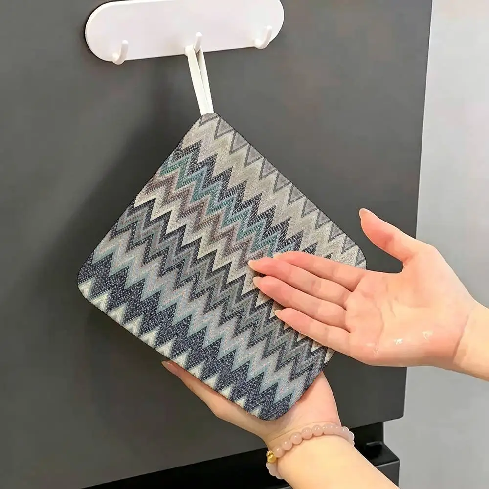 Geometric Zig Zag Wav Hanging Polyester Cotton Towel, Reusable Hand Wiping Cloth, Wear Resistant for Home Kitchen Sink